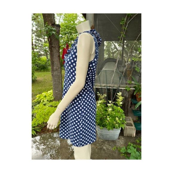 Kate Spade Polkadot Shift Dress Mini Blue White Sleeveless Ruffle Collar - Picture 4 of 12